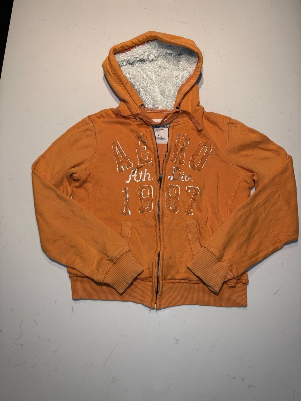 Y2K Aero 1987 Orange Sherpa-Lined Hoodie Jacket - Woman’s